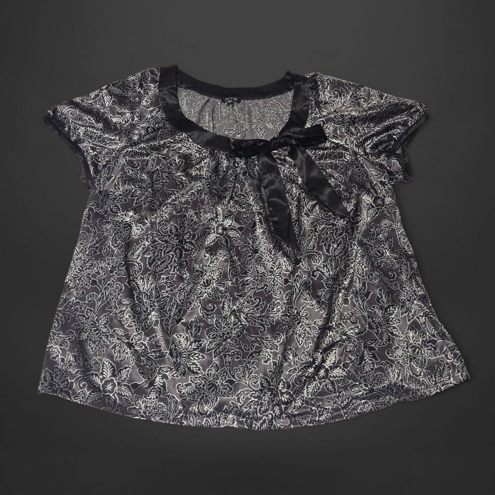 Apt 9 Black & Silver Floral Silky Bow Blouse